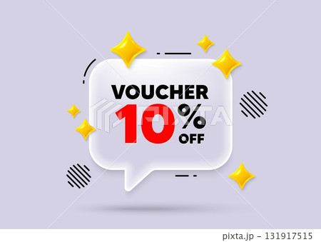 Coupon chat speech bubble. Social media concept. Voucher 10 percent off sale. Special offer coupon sign. Black friday discount symbol. 3d sparkles chat bubble. Vector 131917515