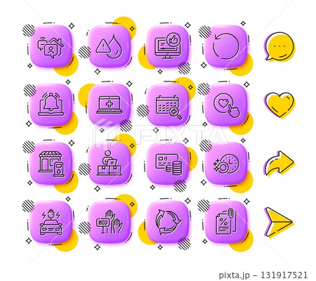 Like video, Dishwasher timer and Recovery data line icons. App 3d buttons. Social media comment, share, like icons. Pack of Card, Online storage, Filling station icon. Vector Like video, Dishwasher timer and Recovery data line icons. App 3d buttons. Social media comment, share, like icons. Pack of Card, Online storage, Filling station icon. Vector 131917521