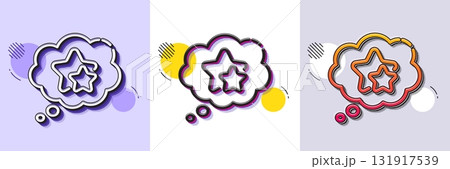 Ranking stars speech bubble line icon. Halftone dotted pattern. Gradient icon with grain shadow. Star rating sign. Best rank symbol. Line ranking stars icon. Various designs. Vector 131917539