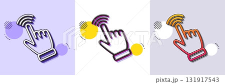 Hand cursor line icon. Halftone dotted pattern. Gradient icon with grain shadow. Click action sign. Finger pointer symbol. Line cursor icon. Various designs. Vector 131917543