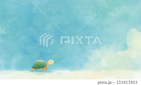 水彩風のカメのイラスト 青い背景の可愛いデザイン 131917853