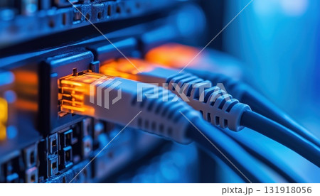 Ethernet Ports Are Connected To Network Cables Ethernet Ports Are Connected To Network Cables 131918056