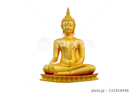 Golden Buddha statue meditating isolated on transparent background PNG file Golden Buddha statue meditating isolated on transparent background PNG file 131918446