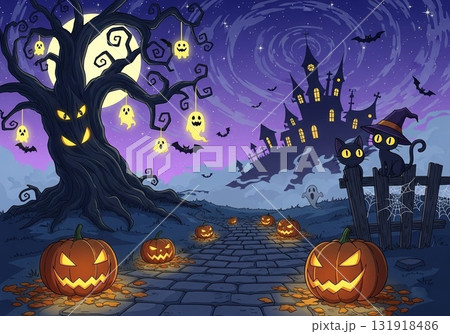 光るカボチャとおばけの夜 131918486