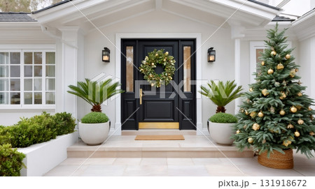 House front door decorating for winter holidays House front door decorating for winter holidays 131918672