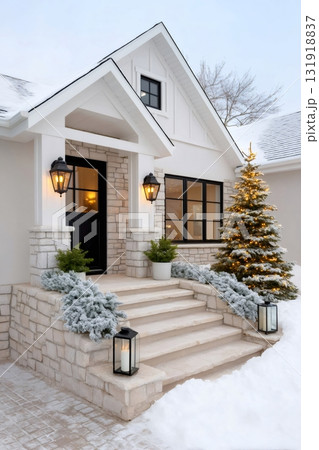 House entrance decorating for winter holidays and Christmas House entrance decorating for winter holidays and Christmas 131918837