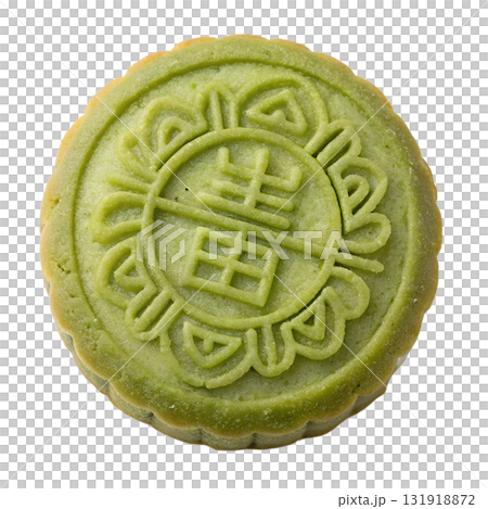 Green mooncake showcasing pressed traditional design and characters, seasonal asian pastry isolated on transparent background Green mooncake showcasing pressed traditional design and characters, seasonal asian pastry isolated on transparent background 131918872