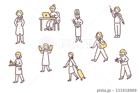 手描きイラスト：いろんな職業の女性 131918989