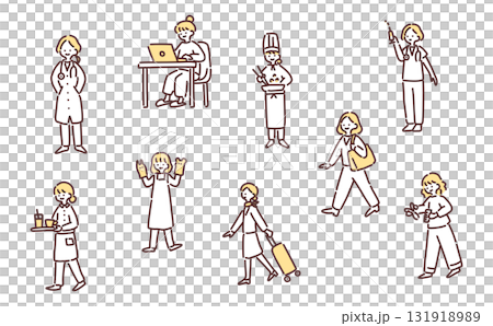 手繪插圖：各行各業的女性 131918989