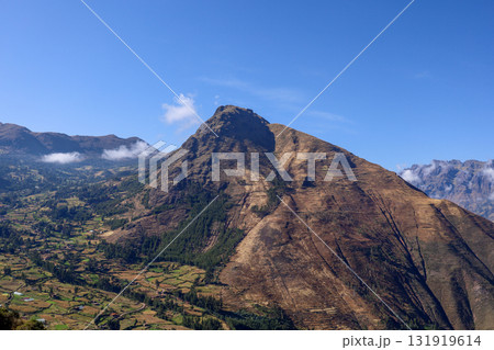 Nice view of the town of Pisac from the ruins with the same name in Cusco. Nice view of the town of Pisac from the ruins with the same name in Cusco. 131919614