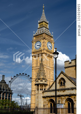 Big Ben Tower From House Of Westminster Palace And London Eye In London , United Kingdom 131919955