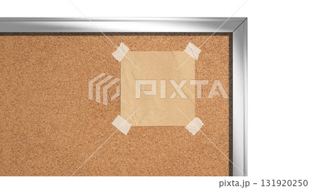 Blank craft paper note taped cork-board mockup, depth of field Blank craft paper note taped cork-board mockup, depth of field 131920250