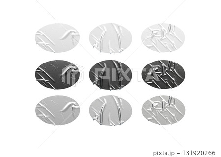 Blank black, white, silver oval adhesive crumpled tape mockup, isolated 131920266