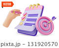 3d Target Goal, Checklist and Human Hand Holding Pen Concept Cartoon Design Style. Vector illustration 131920570