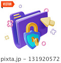 3d Color Folder Interface Element and Padlock Data Security Concept Cartoon Design Style Concept. Vector illustration 131920572