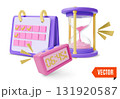 3d Hourglass with Sand, Led Digital Alarm Clock and Calendar Planning Concept Cartoon Design Style. Vector illustration 131920587