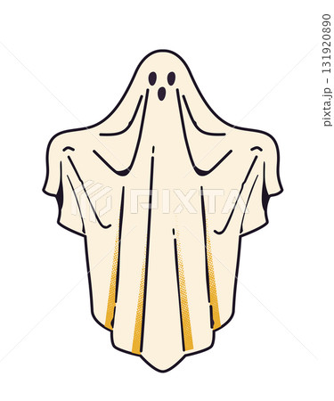 Retro ghost with halftone dot texture, spooky and playful design, vintage Halloween character Retro ghost with halftone dot texture, spooky and playful design, vintage Halloween character 131920890