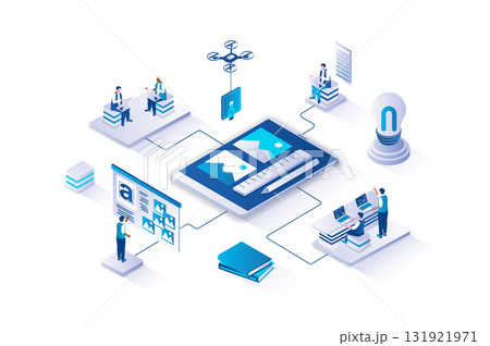Designer 3d isometric concept with isometry people design for web. People working in creative studio, making digital art with painting tools, making visual projects for branding. Vector illustration. 131921971