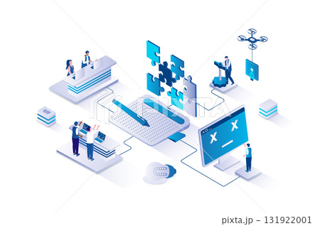 Creative agency 3d isometric concept with isometry people design for web. Team working on project, analyzing consumers, finding new ideas, creating graphic content for advertise. Vector illustration. Creative agency 3d isometric concept with isometry people design for web. Team working on project, analyzing consumers, finding new ideas, creating graphic content for advertise. Vector illustration. 131922001