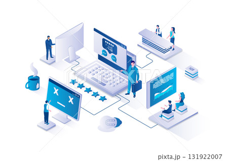 Consulting 3d isometric concept with isometry people design for web. Business team doing management and administration, making accounting report, getting expert consultation. Vector illustration. 131922007