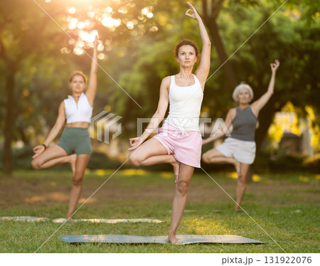 Adult woman doing yoga in park 131922076