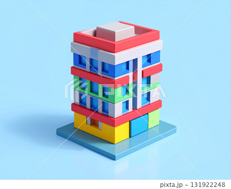 子供向けおもちゃ風マンション模型のCG素材 131922248