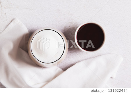 Close up of homemade berry latte in a glass on the table top view 131922454