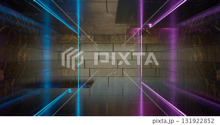 3d render. Geometric figure in neon light against a dark tunnel. Laser glow. 3d render. Geometric figure in neon light against a dark tunnel. Laser glow. 131922852