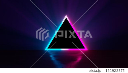 3d rendering illustration. Neon square in LED lighting against the background of rays from a searchlight. For your creativity. 131922875