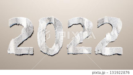 3d rendering. New year 2022 date made of white fur with gray stripes isolated on white background. Graphic illustration for your design. 3d rendering. New year 2022 date made of white fur with gray stripes isolated on white background. Graphic illustration for your design. 131922876