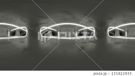 3d rendering. 360 degree spherical seamless vr panorama. Abstract empty dark interior with neon lighting, HDRI environment map of exhibition gallery with glossy walls. 131922933