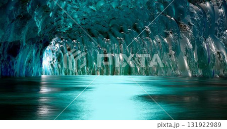 3d rendering. Ice cave entrance. frozen tunnel with icy walls of blue ice. 3d rendering. Ice cave entrance. frozen tunnel with icy walls of blue ice. 131922989