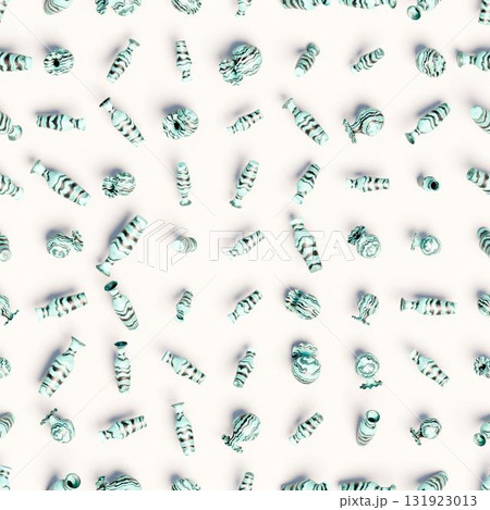 3d rendering. Seamless pattern of marble vases scattered at random. 131923013