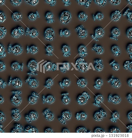 3D rendering. Seamless pattern of marble vases in neon light, scattered at random on a dark background. 3D rendering. Seamless pattern of marble vases in neon light, scattered at random on a dark background. 131923018