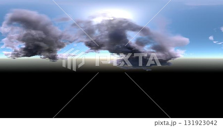 3D rendering. Blue sky with thunderstorm clouds at sunset or sunrise. Environment 360 HDRI MAP. Equivalent projection, spherical panorama. 3D rendering. Blue sky with thunderstorm clouds at sunset or sunrise. Environment 360 HDRI MAP. Equivalent projection, spherical panorama. 131923042