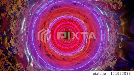 3d render. Geometric figure in neon light against a dark tunnel. Laser line glow. Neon backgrounds 3d render. Geometric figure in neon light against a dark tunnel. Laser line glow. Neon backgrounds 131923058