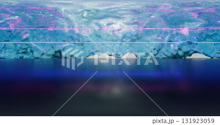 3d rendering. spherical 360 degree panorama. HDRI map. Surrounding a room from an ice dome at sunset. 131923059