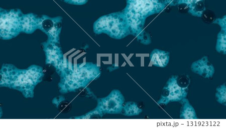 3d rendering. Foam texture on a gray background. Blue soap foam. Bubble Shampoo 131923122