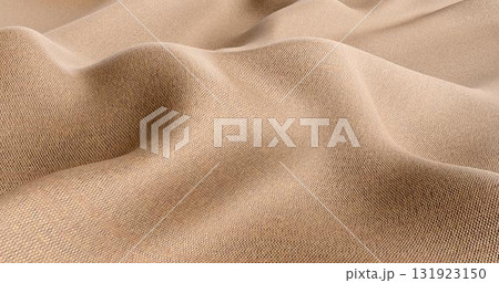 3d rendering. Light brown burlap dense crumpled fabric. Background for your design 131923150