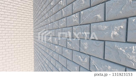 3D rendering. Wall masonry, white brick with a view at an angle. 3D rendering. Wall masonry, white brick with a view at an angle. 131923153