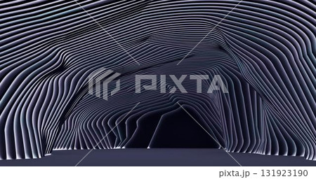 3d rendering. Concrete construction. A long corridor with holes on the sides into which light breaks through. Interior illustration 131923190