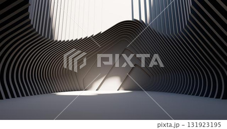3d rendering. Concrete construction. A long corridor with holes on the sides into which light breaks through. Interior illustration 3d rendering. Concrete construction. A long corridor with holes on the sides into which light breaks through. Interior illustration 131923195