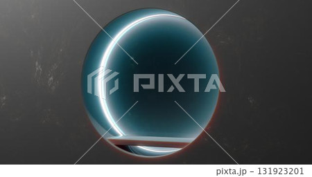 3d rendering. A marble wall with a niche and chambers in it, illuminated with neon light. 131923201