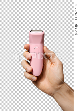 Hand holding modern pink epilator device for hair removal, personal care and beauty gadget isolated on transparent background Hand holding modern pink epilator device for hair removal, personal care and beauty gadget isolated on transparent background 131923400