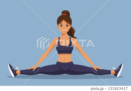 Woman sport wide leg stretching exercise Woman sport wide leg stretching exercise 131923417