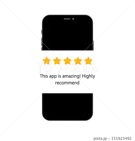 Smartphone with five golden stars displayed on the screen, 3d render of positive rating isolated on transparent background Smartphone with five golden stars displayed on the screen, 3d render of positive rating isolated on transparent background 131923492