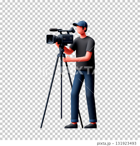 3d cartoon character of filmmaker with a camera, isolated on transparent png for media, technology, or career concepts 131923493