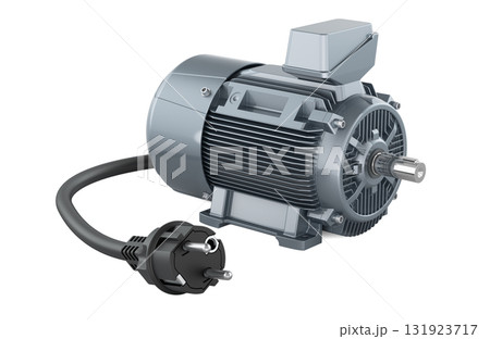 Electric motor with power cord. 3D rendering Electric motor with power cord. 3D rendering 131923717