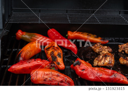 Grilled Chicken and Red Peppers on a Summer Barbecue 131923815