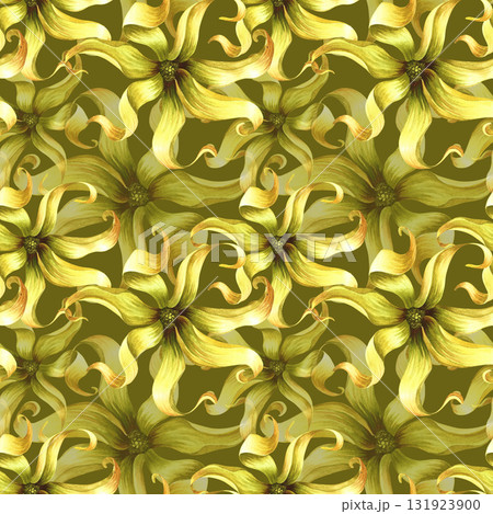 Seamless pattern with ylang ylang flowers. A hand-drawn watercolor illustration. For textiles, wallpapers and backgrounds. For packaging paper and labels, printing and decoration Seamless pattern with ylang ylang flowers. A hand-drawn watercolor illustration. For textiles, wallpapers and backgrounds. For packaging paper and labels, printing and decoration 131923900